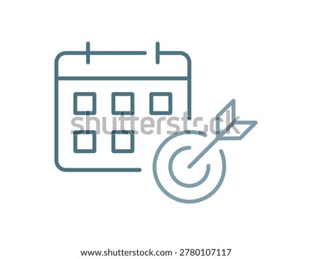 Calendar with dates, credit card, and target with arrow hitting the center. Ideal for time management, financial planning.