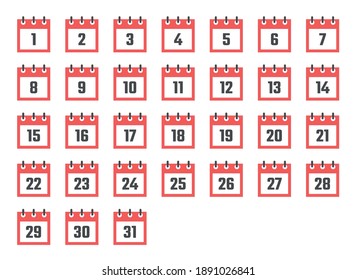 calendar dates flat icon set from 1 to 31
