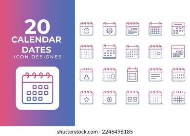 Diseño vectorial de conjuntos de iconos de calendario y fechas