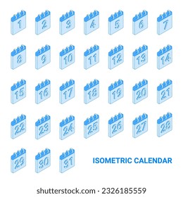 Calendario con fechas icono isométrico de trazo editable. Mes de calendario
