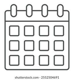 Calendário com datas ícone da linha fina, conceito Agenda. Gráficos vetoriais. Sinal de compromisso no fundo branco, ícone de estilo de estrutura de tópicos para design móvel ou web