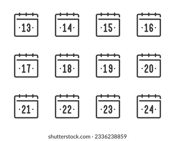 Iconos de línea vectorial de fechas de calendario. Conjunto de iconos Calendario, Programación y Esquema temporal.