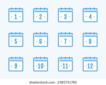 Calendar dates vector line icons. Calendar, Schedule and Timetable outline icon set. Days from 1 to 12.