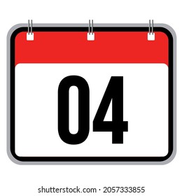 Calendar, day 04, number four, realistic vector icon with red border on a white background. 