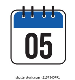Calendar day 05. Number five on a white paper with blue border isolated on white background. Vector ilustration.