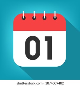 Calendar day 1. Number one on a white paper with red border on blue background vector.