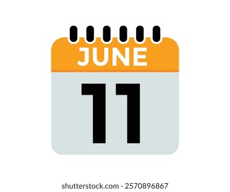 Calendar day 11 June. Vector calendar icon for June