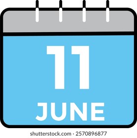 Calendar day 11 June. Vector calendar icon for June