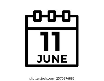 Calendar day 11 June. Vector calendar icon for June