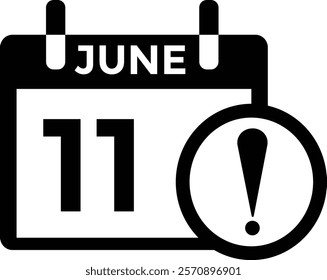 Calendar day 11 June. Vector calendar icon for June