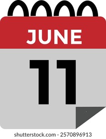 Calendar day 11 June. Vector calendar icon for June