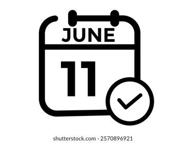 Calendar day 11 June. Vector calendar icon for June