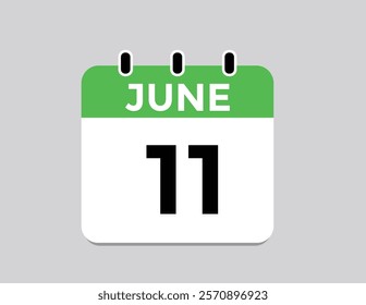 Calendar day 11 June. Vector calendar icon for June