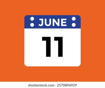 Calendar day 11 June. Vector calendar icon for June