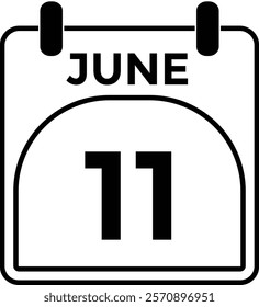 Calendar day 11 June. Vector calendar icon for June