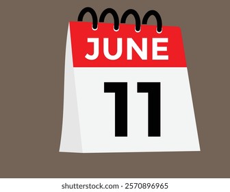Calendar day 11 June. Vector calendar icon for June