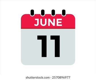 Calendar day 11 June. Vector calendar icon for June