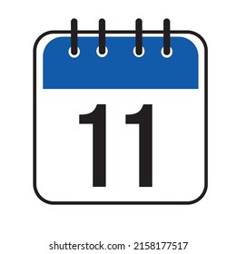 Calendar day 11. Number eleven on a white paper with blue border isolated on white background. Vector ilustration.