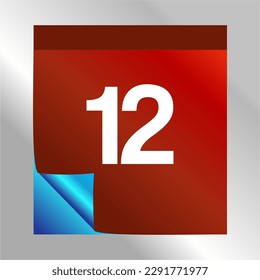 Calendar Day 12 icon with blue gradient foil effect. Modern design, red gradient. Folded calendar sheet. vector illustration