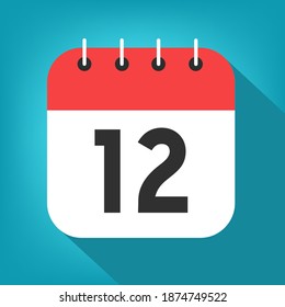 Calendar day 12. Number twelve on a white paper with red border on blue background vector.