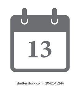 Calendar day 13 icon. Number 
thirteen on a white paper with grey border on white backgraound vector.