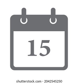 Calendar day 15 icon. Number 
fifteen on a white paper with grey border on white backgraound vector.