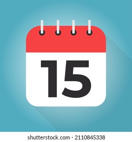 Calendar day 15. Number fifteen on a white paper with red border on blue background vector.