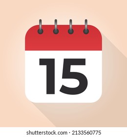 Calendar day 15. Number fifteen on a white paper with red border on beige background vector. 15th Day.