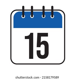 Calendar day 15. Number fifteen on a white paper with blue border isolated on white background. Vector ilustration.