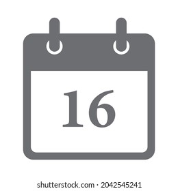 Calendar day 16 icon. Number 
sixteen on a white paper with grey border on white backgraound vector.