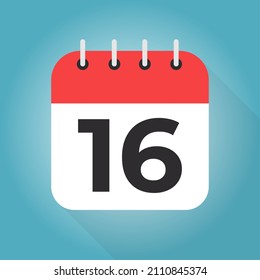 Calendar day 16. Number sixteen on a white paper with red border on blue background vector.