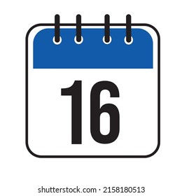 Calendar day 16. Number sixteen on a white paper with blue border isolated on white background. Vector ilustration.