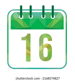 Calendar day 16. Number sixteen on a white paper with modern green border. Isolated on white background. Vector illustration.