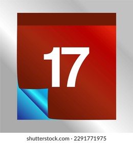 Calendar Day 17 icon with blue gradient foil effect. Modern design, red gradient. Folded calendar sheet. vector illustration