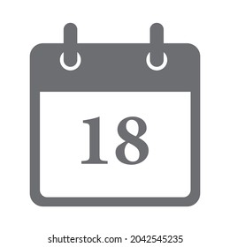 Calendar day 18 icon. Number 
eighteen on a white paper with grey border on white backgraound vector.