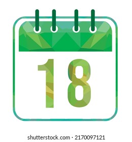 Calendar day 18. Number eighteen on a white paper with modern green border. Isolated on white background. Vector illustration.