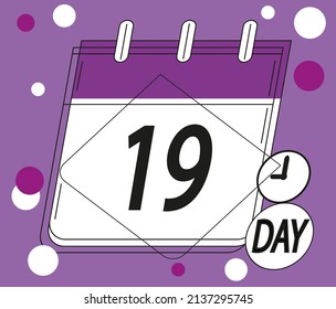 Calendar day 19. Days of the year and week. Calendar vector in purple