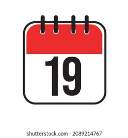 Calendar day 19. Number nineteen on a white paper with red border on white background. Vector ilustration.