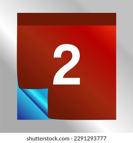 Icono Día del calendario 2 con efecto de gradiente azul. Diseño moderno, gradiente rojo. Hoja de calendario doblada. ilustración vectorial