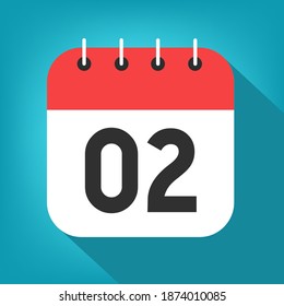 Calendar day 2. Number two on a white paper with red border on blue background vector.