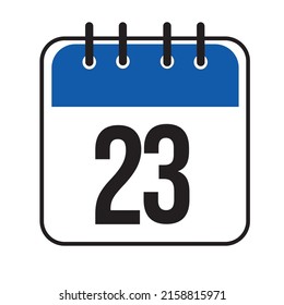 Calendar day 23. Number twenty three on a white paper with blue border isolated on white background. Vector ilustration.