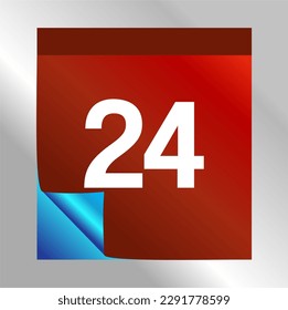 Calendar Day 24 icon with blue gradient foil effect. Modern design, red gradient. Folded calendar sheet. vector illustration