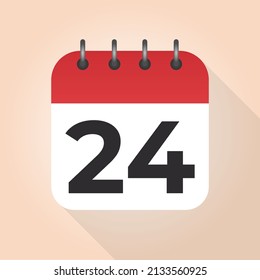 Calendar day 24. Number twenty four on a white paper with red border on beige background vector. 24th Day.