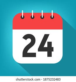 Calendar day 24. Number twenty-four on a white paper with red header on blue background vector.