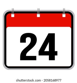 Calendar, day 24, number twenty-four, realistic vector icon with red border on a white background. 