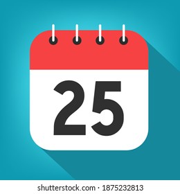 Calendar day 25. Number twenty-five on a white paper with red border on blue background vector.