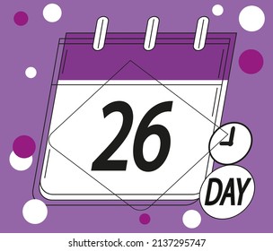 Calendar day 26. Days of the year and week. Calendar vector in purple