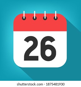 Calendar day 26. Number twenty-six on a white paper with red border on blue background vector.