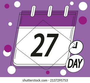 Calendar day 27. Days of the year and week. Calendar vector in purple