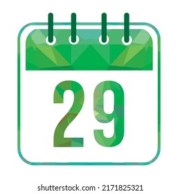 Calendar day 29. Number twenty nine on a white paper with modern green border. Isolated on white background. Vector illustration.